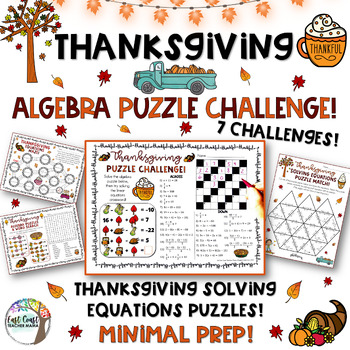 Preview of Thanksgiving Math Activities Middle School Solving Equations