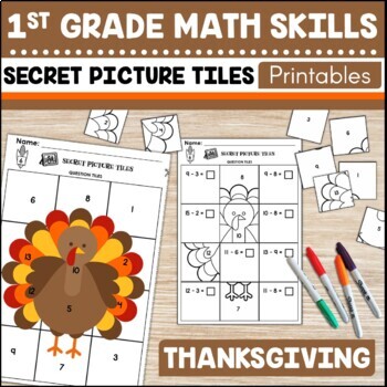 Preview of Thanksgiving Math Mystery Pictures Review Pack | Secret Picture Tiles Printables