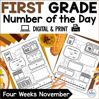 Preview of First Grade Thanksgiving Math Place Value Practice Number of the Day PDF