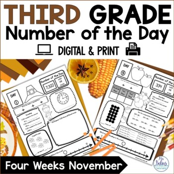 Preview of Thanksgiving Math Activities Place Value Worksheets Number of the Day 3rd Grd