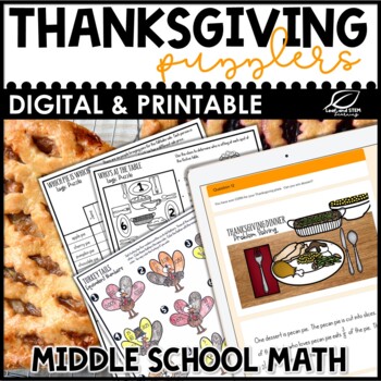 Preview of Thanksgiving Math Activities for Middle School - Digital & Printable