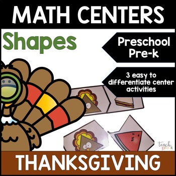 Preview of Thanksgiving Math Activities for Preschool & PreK - November Shapes Math Centers