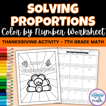 Preview of Thanksgiving Math Activity 7th Grade Solving Proportions Coloring Worksheet