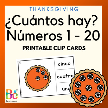 Preview of Thanksgiving Math Activity Clip Cards & Craftivity in Spanish Numbers to 20