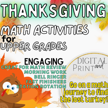 Preview of Thanksgiving Math Activity Digital & Printable for Middle School No Prep