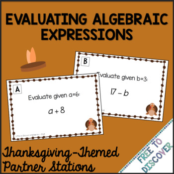 Preview of Thanksgiving Math Activity Evaluating Algebraic Expressions
