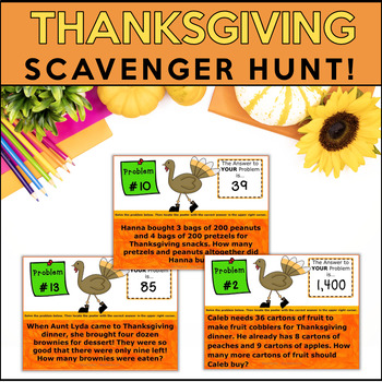 Preview of Thanksgiving Math Activity - Multi-Step Word Problem Scavenger Hunt