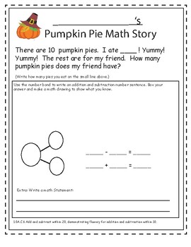 Preview of November Thanksgiving Pie Math Activity: Choose your Pumpkin Pie Math Story