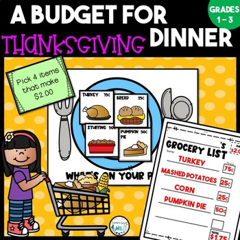 Preview of Thanksgiving Math Activity Shopping on a Budget | Grades 1 - 3
