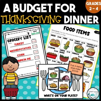 Preview of Thanksgiving Math Activity Shopping on a Budget | Grades 2 - 4