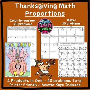 Preview of Thanksgiving Math Activity Solving Proportions Math Maze & Color Bundle
