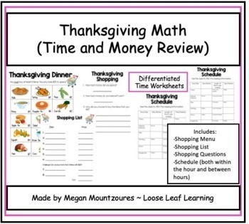 Preview of Thanksgiving Math Activity (Time and Money)