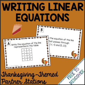 Preview of Thanksgiving Math Activity Writing Linear Equations