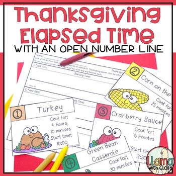 Preview of Thanksgiving Math Activity with Elapsed Time on an Open Number Line