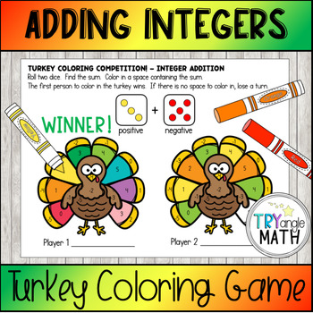 Preview of Thanksgiving Math - Adding Integers Turkey Coloring Game