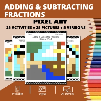 Preview of Thanksgiving: Adding & Subtracting Fractions Pixel Art Activity