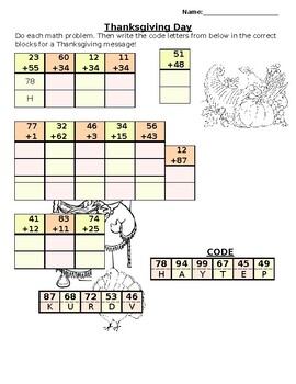 Preview of Thanksgiving Math Addition