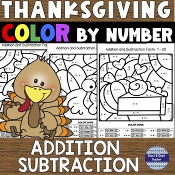 Preview of Thanksgiving Math Addition and Subtraction Color By Number