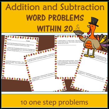 Preview of Thanksgiving Math Addition and Subtraction Word Problems Within 20