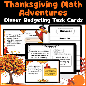 Preview of 40 Thanksgiving Money Math Word Problems: Dinner Budgeting Task Cards