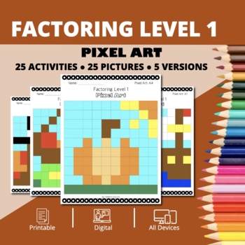 Preview of Thanksgiving: Algebra Factoring Level 1 Pixel Art Activity