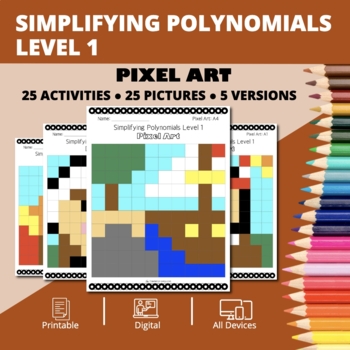 Preview of Thanksgiving: Algebra Simplifying Polynomials Level 1 Pixel Art Activity