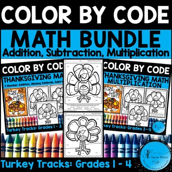 Preview of Thanksgiving Math BUNDLE Color Number Code Addition Subtraction Multiplication