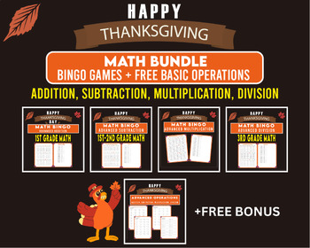 Preview of Thanksgiving Math Bingo Games BUNDLE +Free Basic Operations Add, Sub, Mult, Div