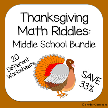 Preview of Thanksgiving Math Riddles: Middle School Bundle