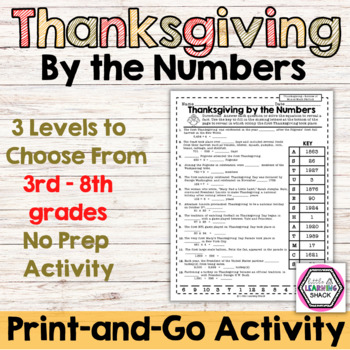 Preview of Thanksgiving By the Numbers Math and History Activity 3 Differentiated Levels