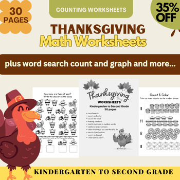 Preview of Thanksgiving Math Fall Center Thanksgiving Counting Worksheets November K To 2nd