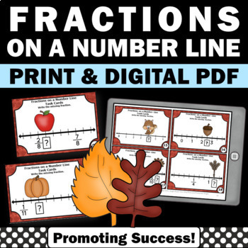 Preview of Thanksgiving Fractions Task Cards Math Centers Stations SCOOT on a Number Line