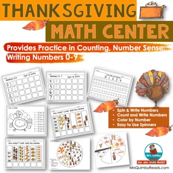 Thanksgiving Math Center | Spin & Write Your Numbers | Counting | Preschool