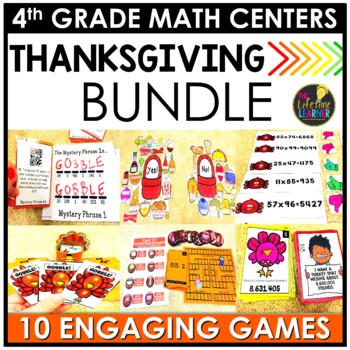 Preview of 4th Grade Thanksgiving Math Centers | November Math Games