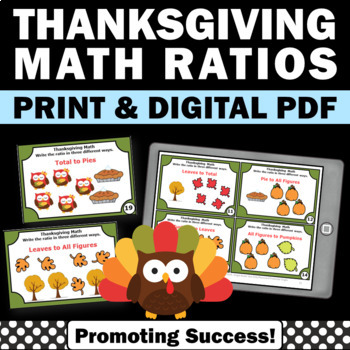 Preview of Thanksgiving Stations Ratios Proportions Fractions Task Cards 6th Grade SCOOT