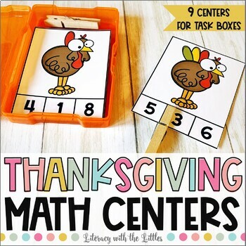 Preview of Thanksgiving Math Centers For Task Boxes | Turkey Activities | Counting Addition