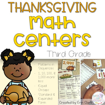 Preview of Thanksgiving Math Centers and Activities for 3rd Grade