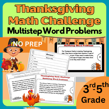 Preview of 40 Thanksgiving Math Challenge: Multistep Word Problems Task Cards