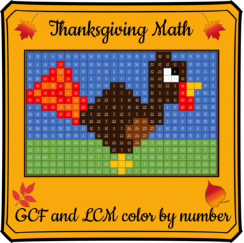 Preview of Thanksgiving Math Color By Number-Greatest Common Factor & Least Common Multiple