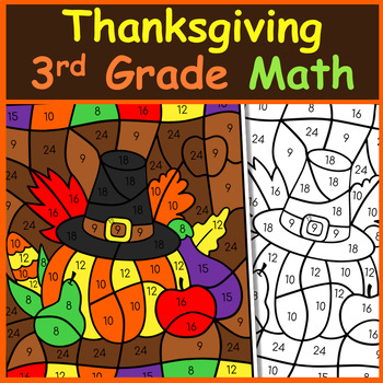 Preview of Thanksgiving Math Color by Code 3rd Grade