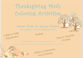 Preview of Thanksgiving Math Coloring Activities: 4th Grade