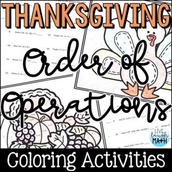 Preview of Thanksgiving Math Coloring Activity - Order of Operations Practice Center