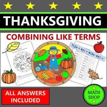 Preview of Thanksgiving Math Coloring Distributive Property Combining Like Terms Algebra 1