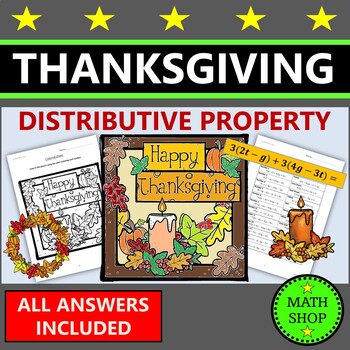 Preview of Thanksgiving Math Coloring Distributive Property Combining Like Terms Algebra