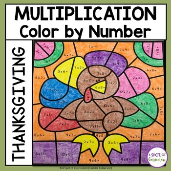 Preview of Thanksgiving Math Coloring Sheets Multiplication - Color by Number