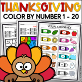 Thanksgiving Math Coloring Worksheets - Numbers 1 to 20 Bl