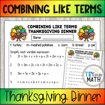Preview of Thanksgiving Math - Combining Like Terms Thanksgiving Dinner