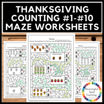 Preview of Thanksgiving Math Counting 1-10 Mazes No Prep Printable Worksheet