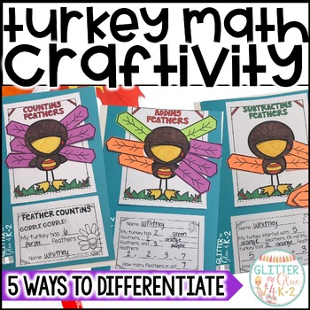 Preview of Thanksgiving Math Craft Differentiated Turkey Craftivity - Add, Subtract, & More