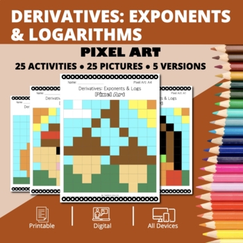 Preview of Thanksgiving: Derivatives Exponents & Logs Pixel Art Activity